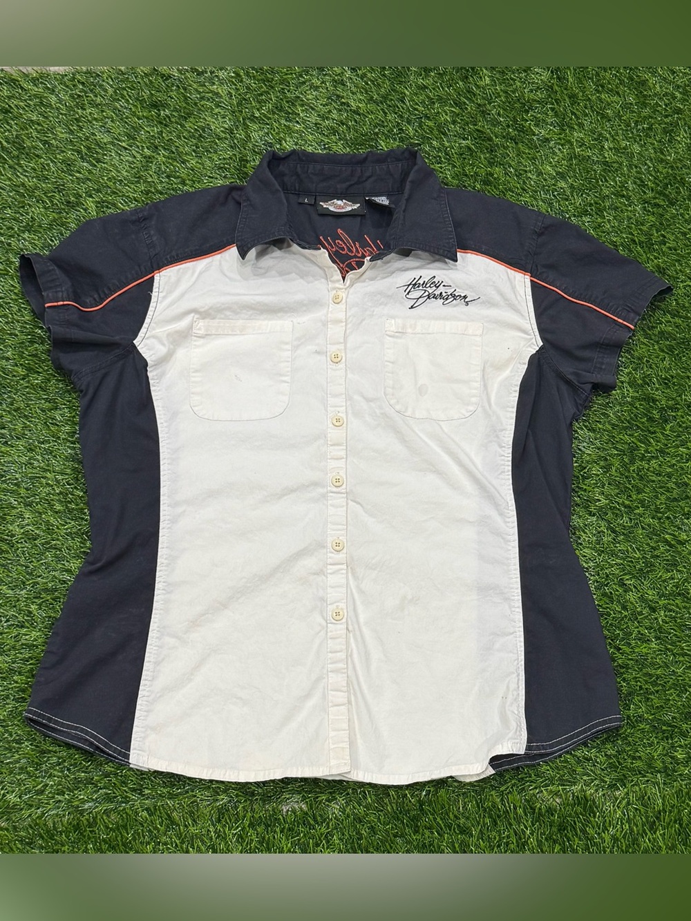 Harley-Davidson Colorblock Button-Up Shirt Embroidered Logo Pockets L